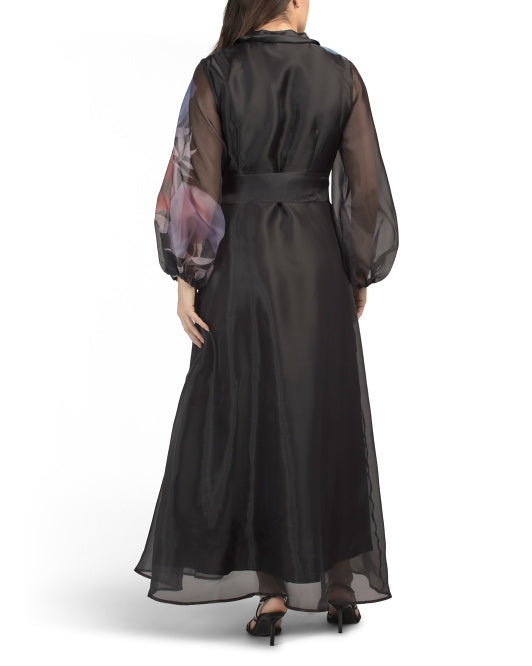 DALIA MACPHEE Balloon Sleeve Floral Print And Applique Dress