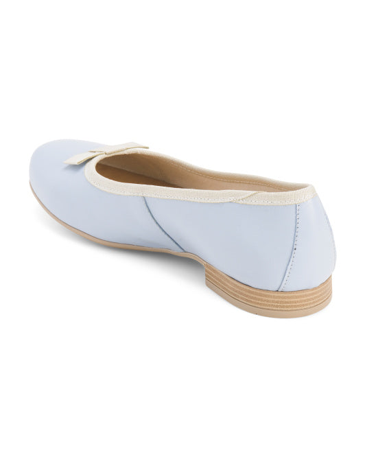 RIZZOLI Made In Italy Leather Ballerina Flats With Bow Accent