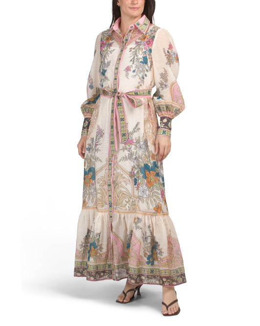 NANCY YANG Baroque Blossom Maxi Dress With Slip
