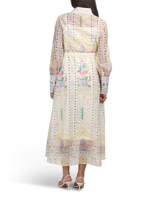 NANCY YANG Baroque Print Midi Shirt Dress
