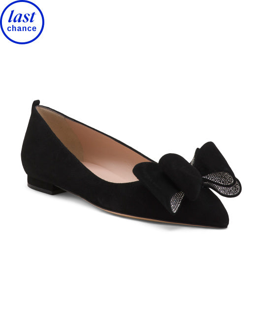 SJP BY SARAH JESSICA PARKER Made In Italy Suede Russell Embellished Bow Flats