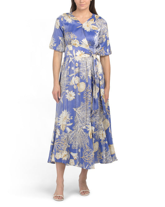 CIEBON Ariella Printed Puff Sleeve Wrap Maxi Dress