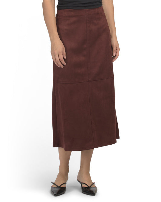 MAX STUDIO LONDON Faux Suede Pieced A-line Skirt