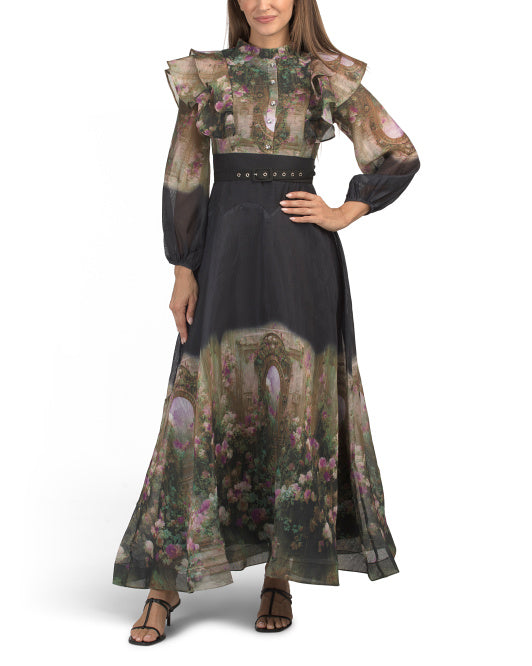 DALIA MACPHEE Long Sleeve Printed Maxi Dress