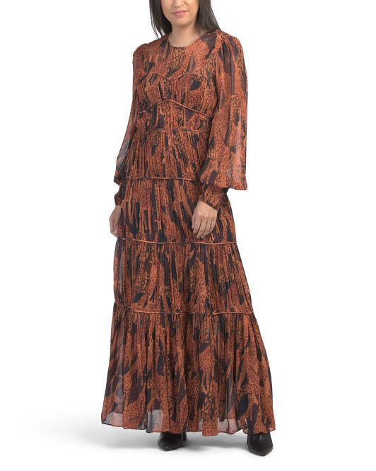 FARM RIO Giraffes Puff Sleeve Maxi Dress