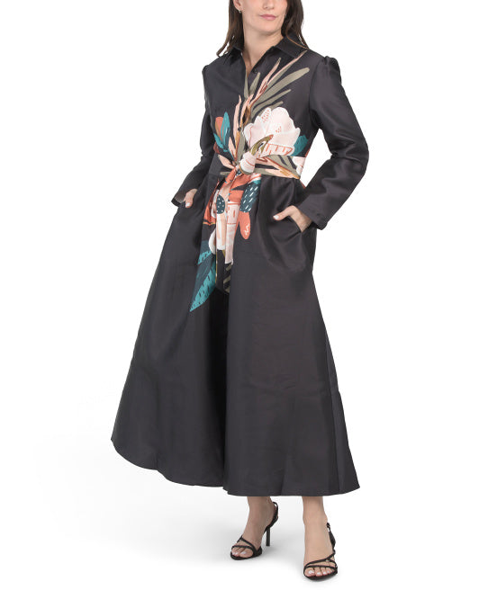 NANCY YANG Bouquet Print Button Front Maxi Dress