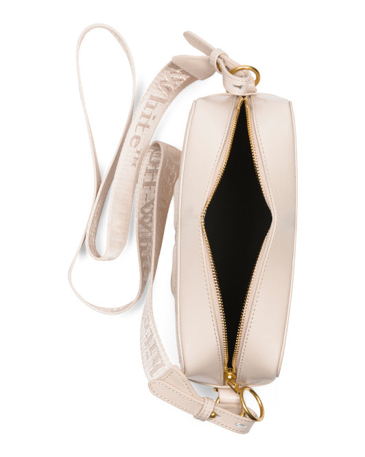 OFF WHITE Leather Medium Embossed Crossbody With Logo Webbed Strap