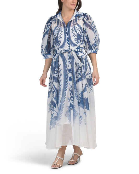 NANCY YANG Soft Paisley Maxi Shirt Dress