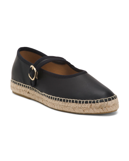 JUTELIA Made In Spain Leather Mary Jane Espadrilles