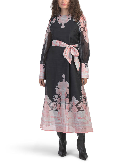 NANCY YANG Floral Tie Waist Dress