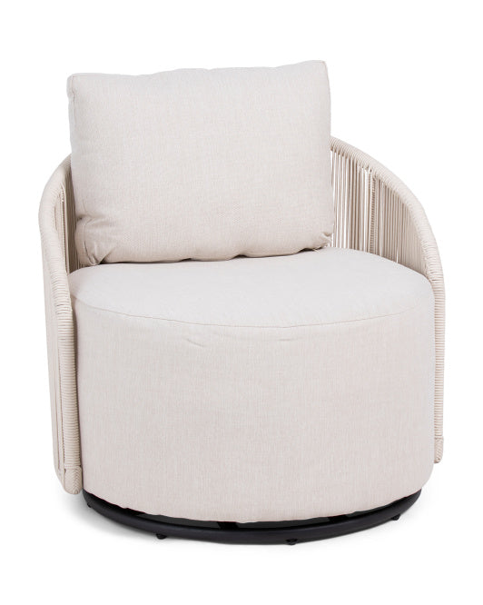 HANDCRAFTED IN VIETNAM 30.25x27.5 Outdoor Rope Detail Upholstered Swivel Chair