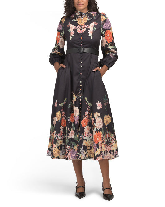 NANCY YANG Floral Shirt Dress Gown