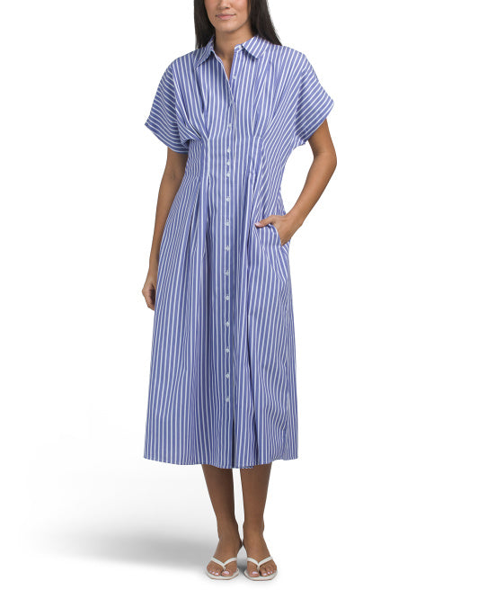NICOLE MILLER Striped Stretch Poplin Midi Dress