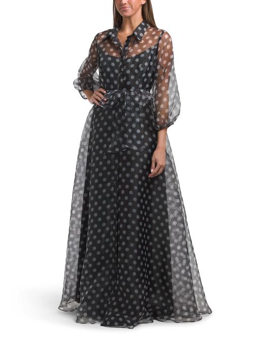 RENE BY RENE RUIZ Balloon Sleeve Polka Dot Shirt Gown