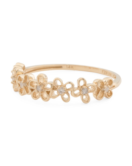 WHITE LOTUS 14kt Gold Diamond Flower Band Ring