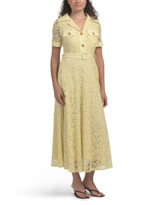DALIA MACPHEE Short Sleeve Lace Maxi Dress
