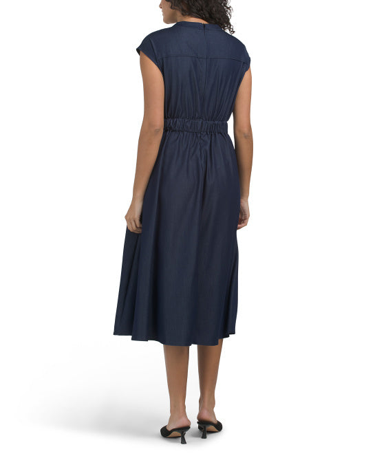 DALIA MACPHEE Short Sleeve Denim Maxi Dress