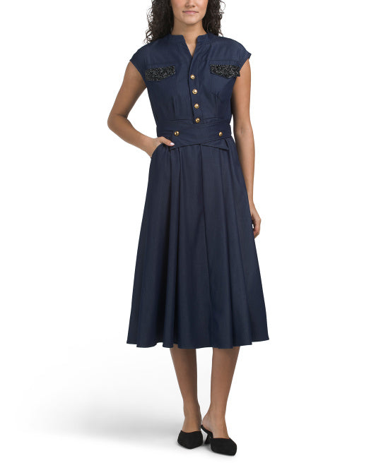 DALIA MACPHEE Short Sleeve Denim Maxi Dress