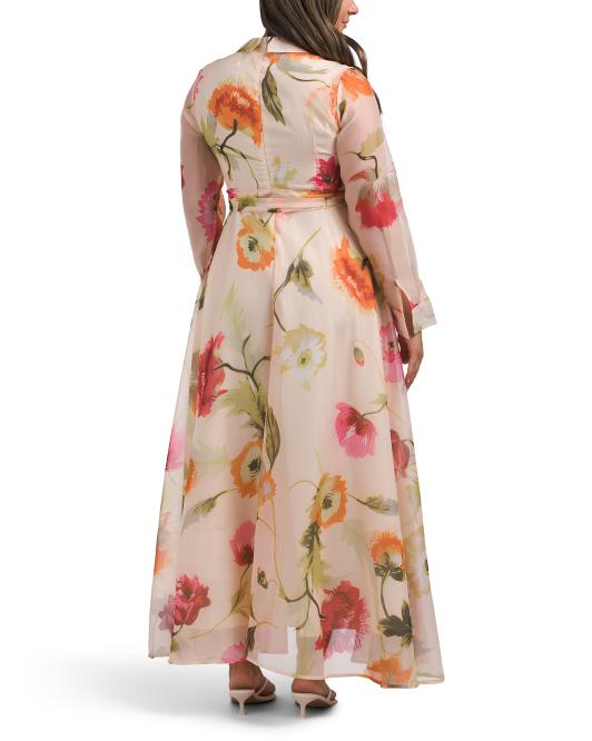 DALIA MACPHEE Long Sleeve Belted Floral Maxi Dress