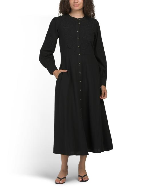 LEA Embroidered Long Sleeve Shirt Dress