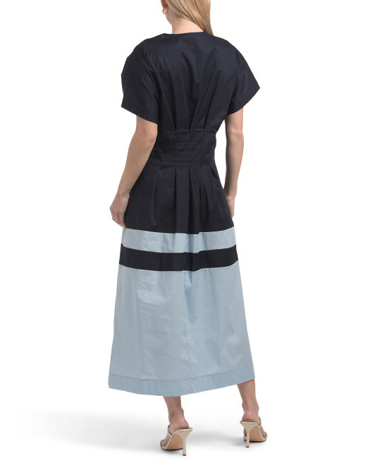 LINEA MODA Made In Italy Short Sleeve Maxi Color Block Dress