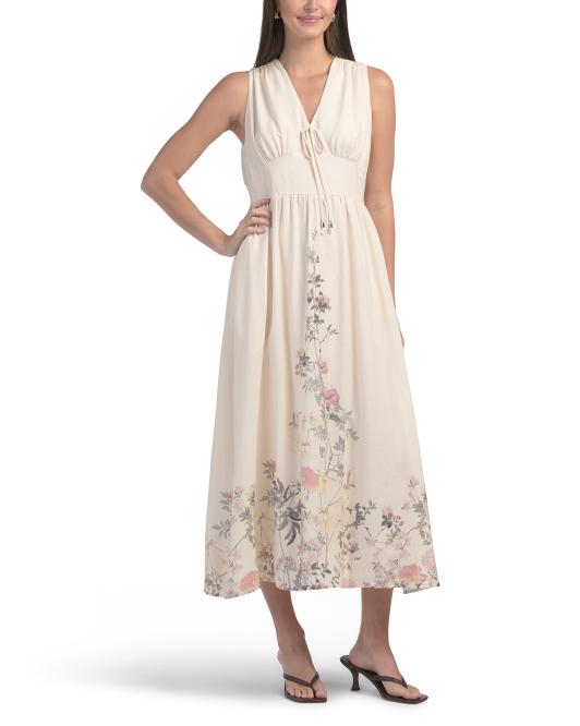 TAYLOR Linen Blend Smocked Waist Floral Maxi Dress
