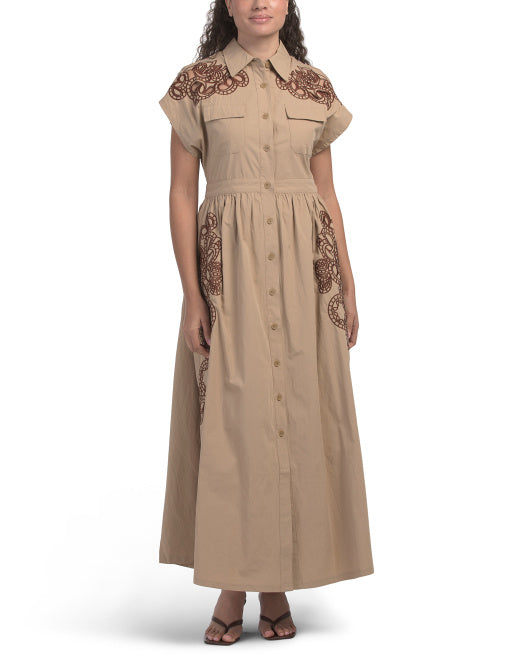 SOLITAIRE Short Sleeve Embroidered Cutwork Dress
