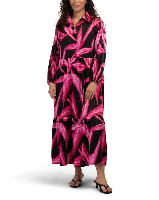 FIRST LOVE Abstract Print Maxi Shirt Dress