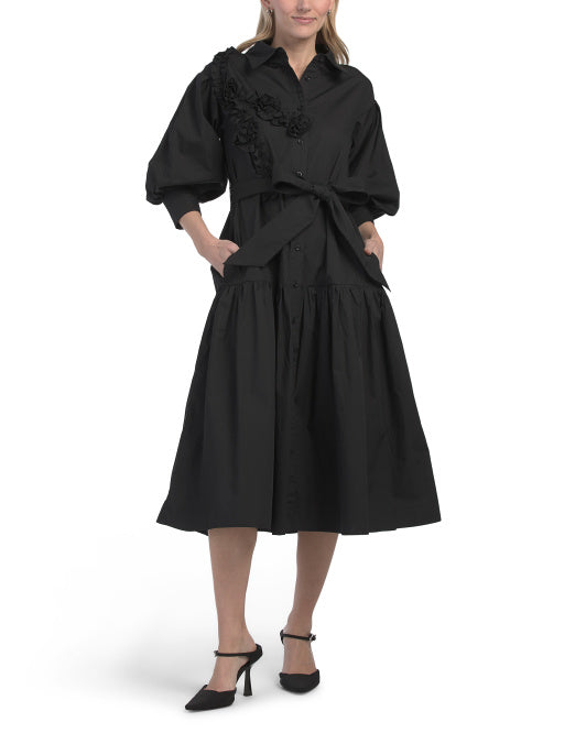 GRACIA Long Sleeve 3d Floral Shirt Dress With Belt