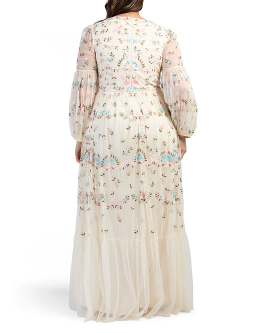 MAC DUGGAL Long Sleeve Embroidered Embellished Gown