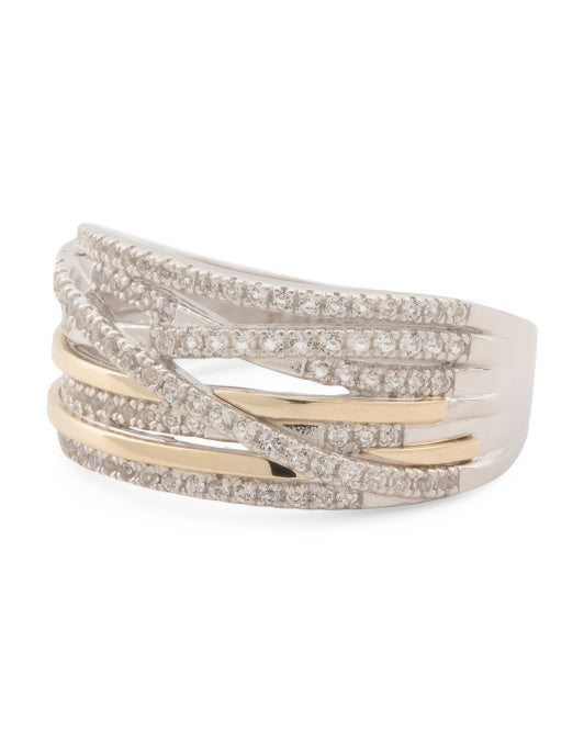 AURORA ITALO Sterling Silver And 14kt Gold White Topaz Swirl Ring