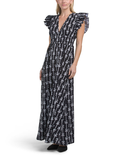 SAIL TO SABLE Blackwatch Ruffle Shoulder Maxi Dress