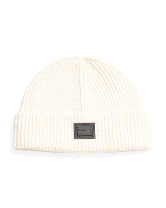 KARL LAGERFELD Wool Blend Beanie With Leather Patch
