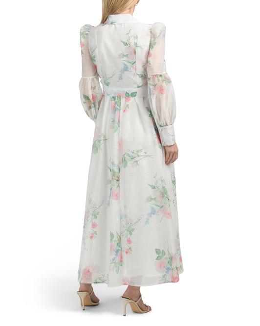 DALIA MACPHEE Long Sleeve Floral Maxi Dress With Embellishment