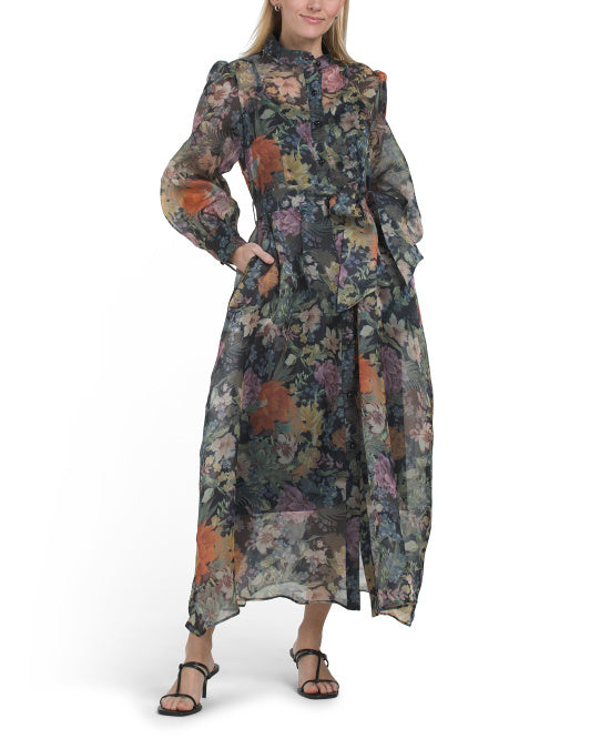 NANCY YANG Floral Button Down Dress