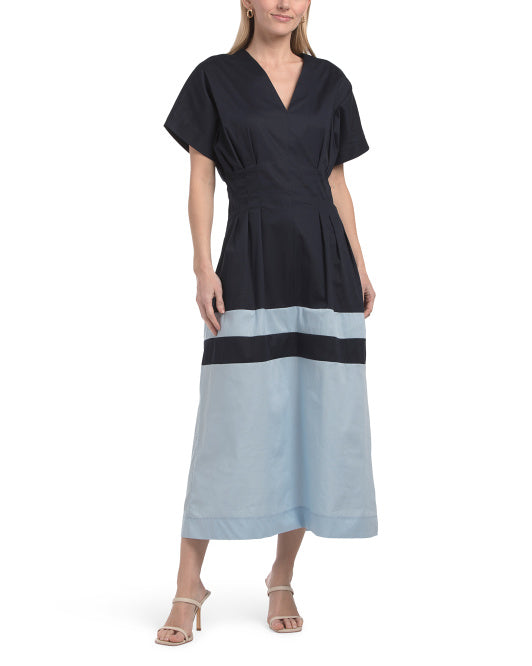 LINEA MODA Made In Italy Short Sleeve Maxi Color Block Dress