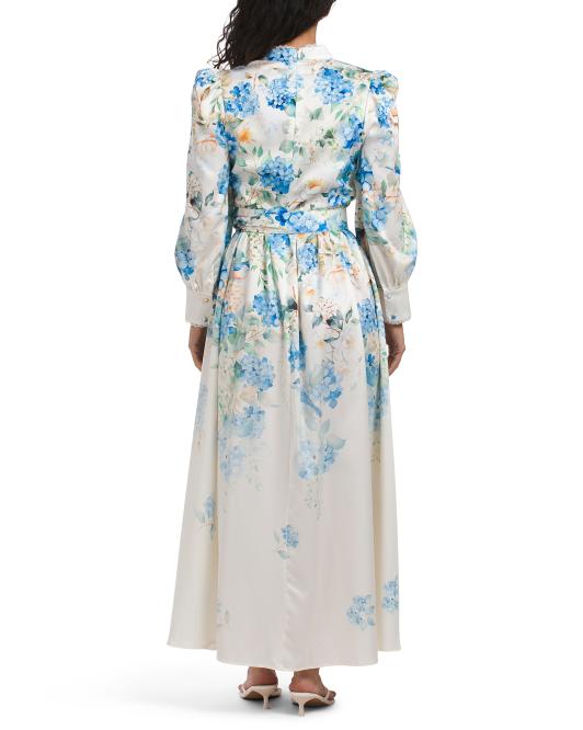 DALIA MACPHEE Long Sleeve Floral Maxi Dress With Belt
