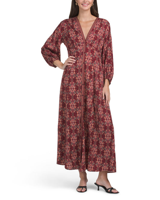 MAX STUDIO Three-quarter Sleeve Printed Maxi Dress