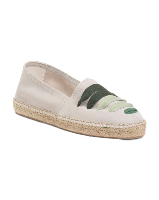 PICON Made In Spain Suede Espadrille Flats With Ribbon Details