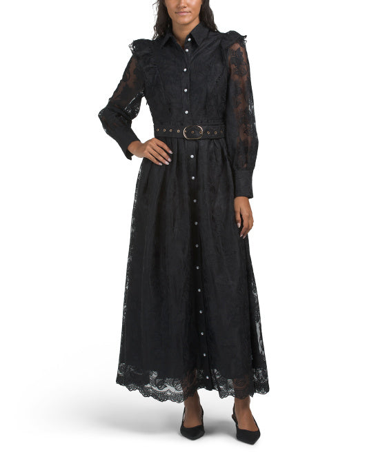 DALIA MACPHEE Long Sleeve Lace Maxi Dress