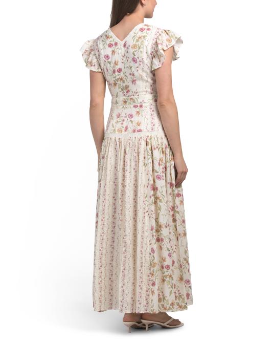 Sorella Flutter Sleeve Mixed Floral Maxi Dress