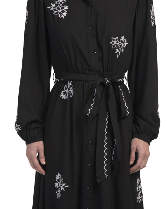 LEA Long Sleeve Floral Embroidered Shirt Dress