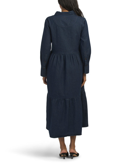 LEA Long Sleeve Denim Maxi Dress