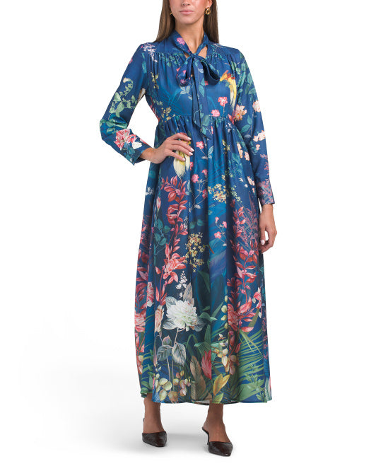 DALIA MACPHEE Long Sleeve Tie Neck Floral Maxi Dress