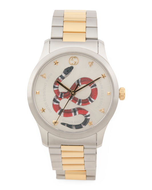 GUCCI Unisex Swiss Made G Timeless Medium 2 Tone Snake Bracelet Watch