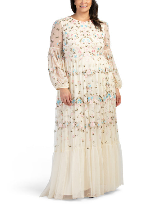 MAC DUGGAL Long Sleeve Embroidered Embellished Gown