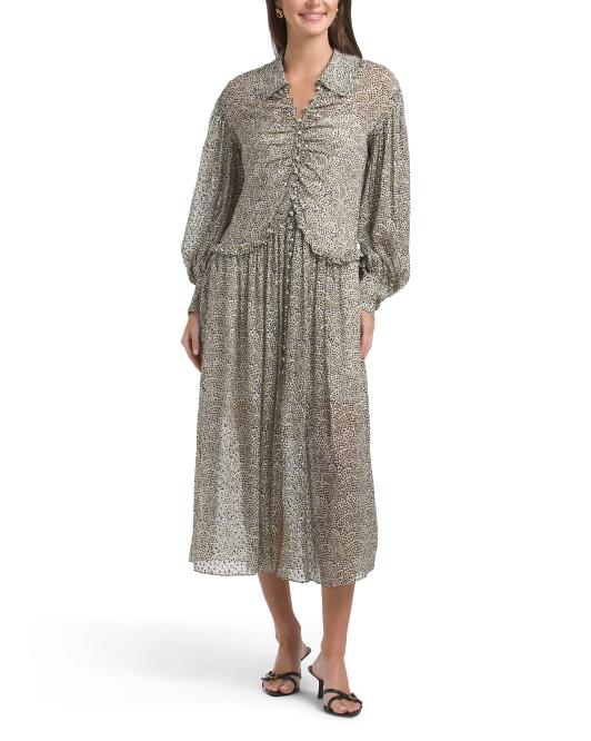 REBECCA TAYLOR Silk Blend Fleur Ruffle Dress