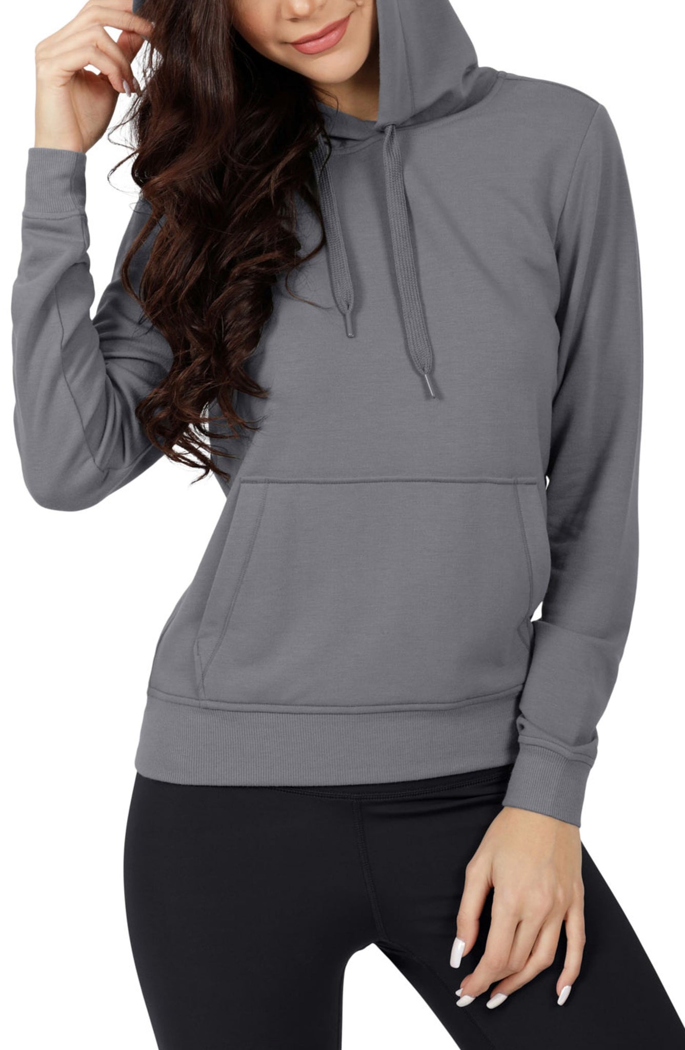 90 DEGREE BY REFLEX Terry Brushed Pullover Hoodie, Alternate, color, STORMY WEATHER