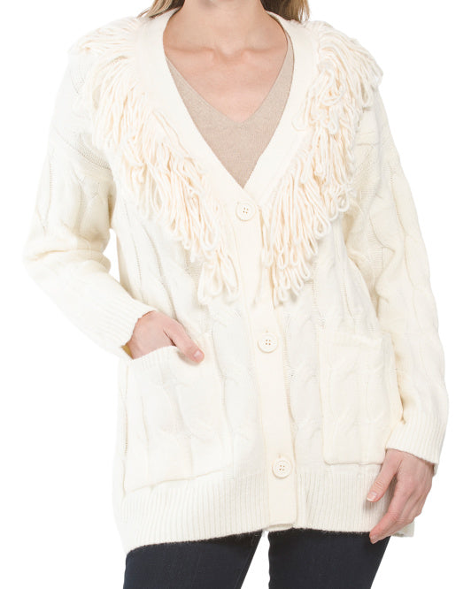 main image of Cable Cardigan With Fringe