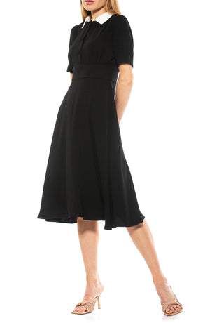 ALEXIA ADMOR Printed Spread Collar Midi Dress, Main, color, BLACK/ IVORY